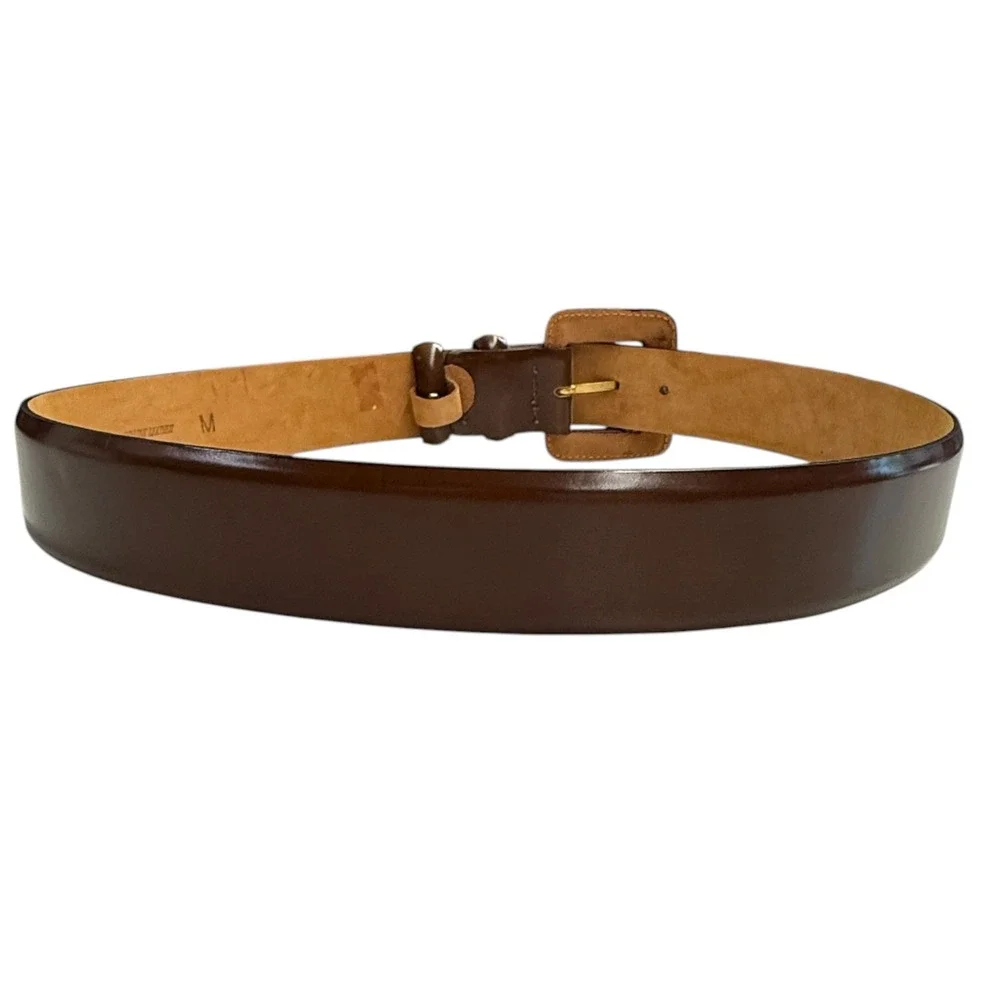 Saks‎ Fifth Avenue Leather Belt Womens Medium Brown Excellent Made in Italy Wide